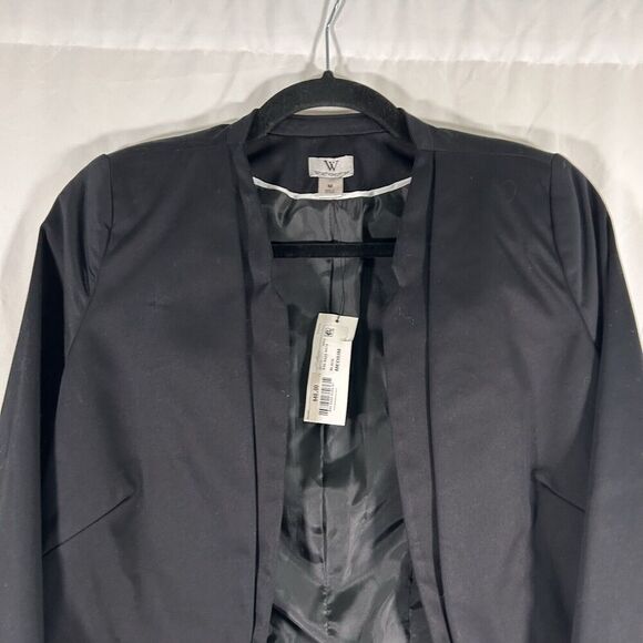 New Worthington Blazer Women's Medium Solid Black Open Front Office Work - Picture 2 of 7